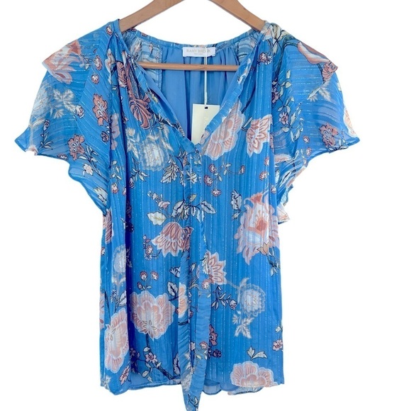 Ramy Brook Printed Sue Ruffle Sleeve Top in Ocean - Picture 4 of 12